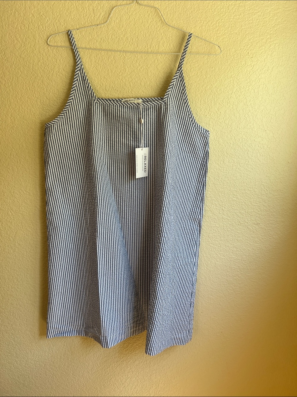 La Relaxed Striped Slip Dress in Blue and White